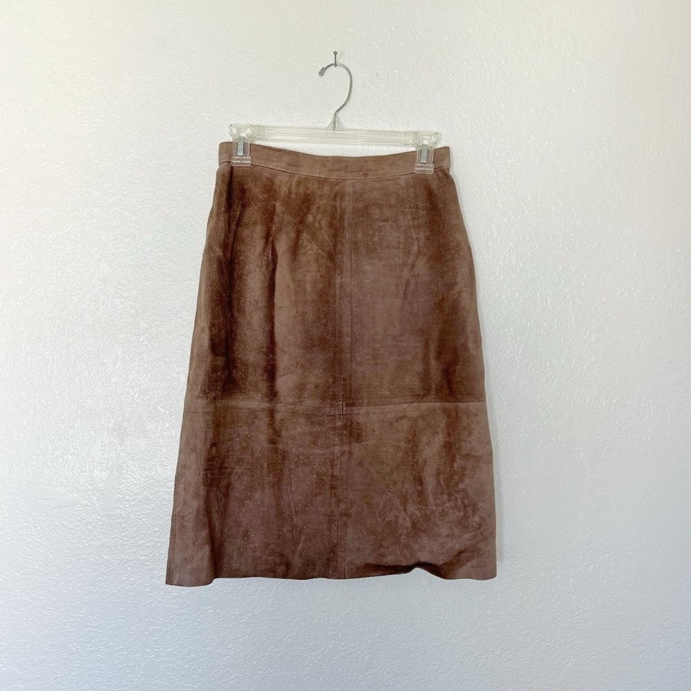Vintage Taupe Suede Skirt 80s High Waist Leather Pencil Skirt I.Magnin 1980 S M